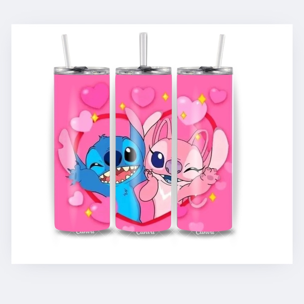 Pink and Blue Cartoon Character Tumbler 20 Oz Stainless Steel One Tumbler Only